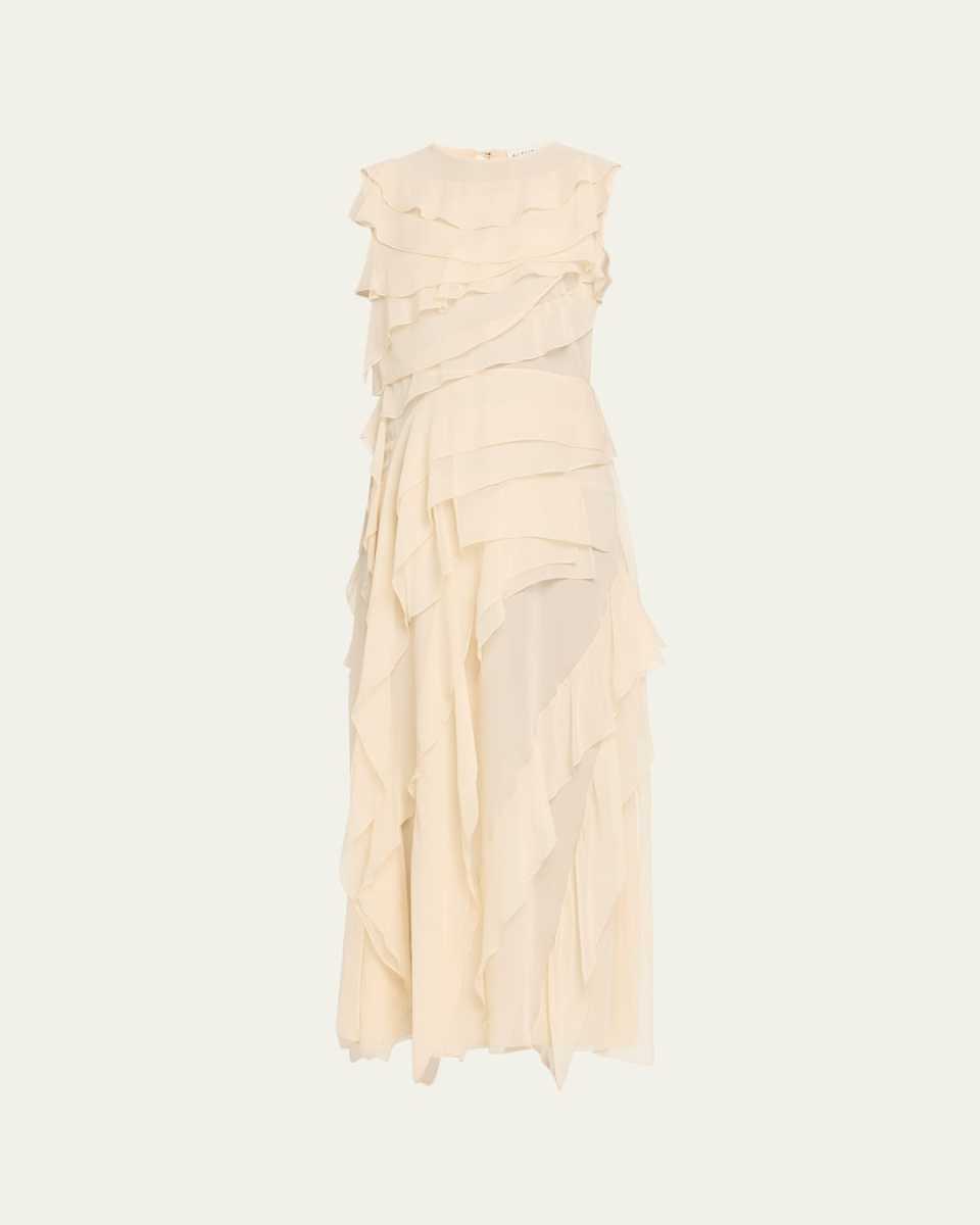 Gigi Sleeveless Ruffled Silk Maxi Dress
